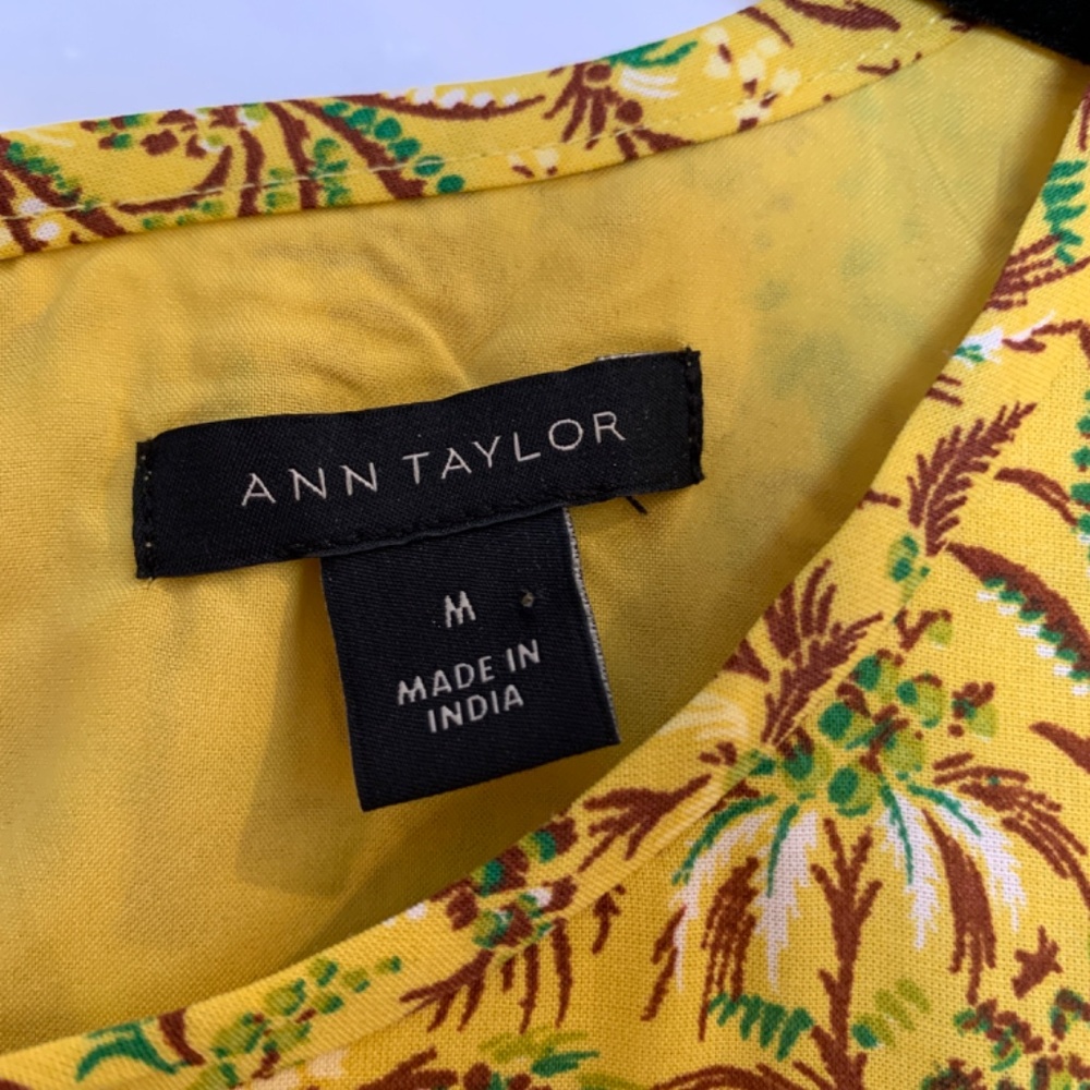 Ann Taylor Maxi Dress Medium Yellow Palm Tree Print Ruffle Sleeve Tropical NWOT - Picture 6 of 16